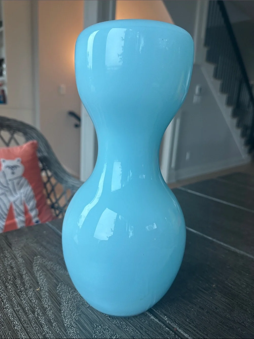 NWT Crate and barrel hourglass sky blue vase 11.5H collectible home decor